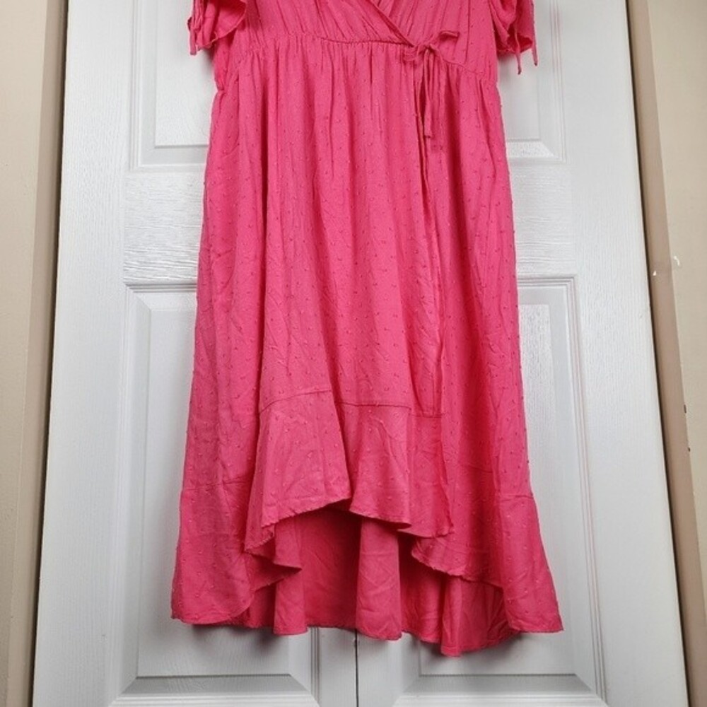 Torrid Midi Dress Plus Size 2X Pink Swiss Dot Faux Wrap Boho Romantic NWT - Picture 11 of 15